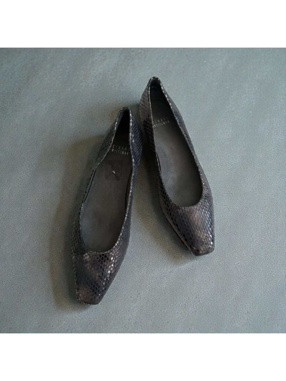 STUART WEITZMAN  Black Snake Print Leather Flats Size 6.5